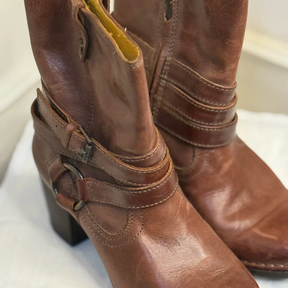 Gorgeous Lux Cognac Leather Bussola Brown Ankle Boots Size 38 (US 7) - Picture 9 of 16